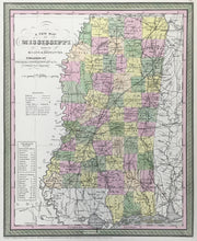 Load image into Gallery viewer, Mitchell, S. Augustus &quot;A New Map of State of Mississippi with its Roads &amp; Distances&quot;
