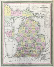 Load image into Gallery viewer, Mitchell, S. Augustus &quot;A New Map of State of Michigan with its Roads &amp; Distances&quot;
