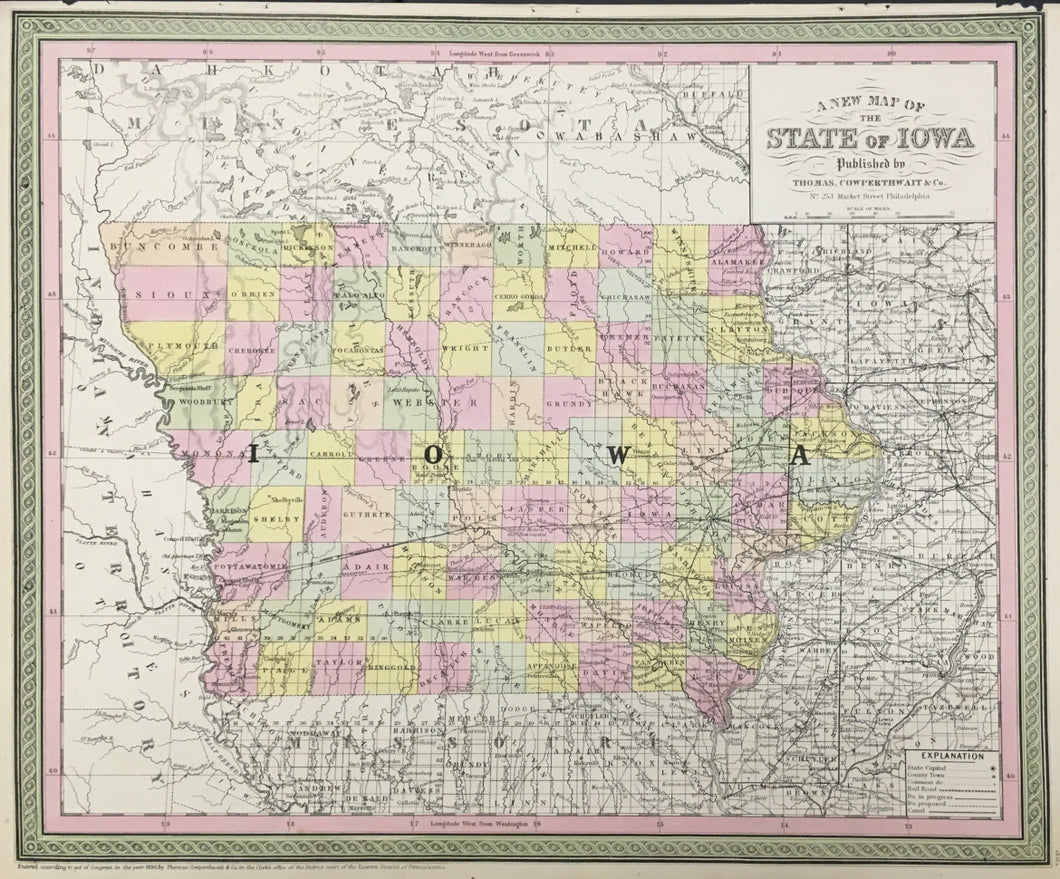 Mitchell, S. Augustus  “A New Map of The State of Iowa.