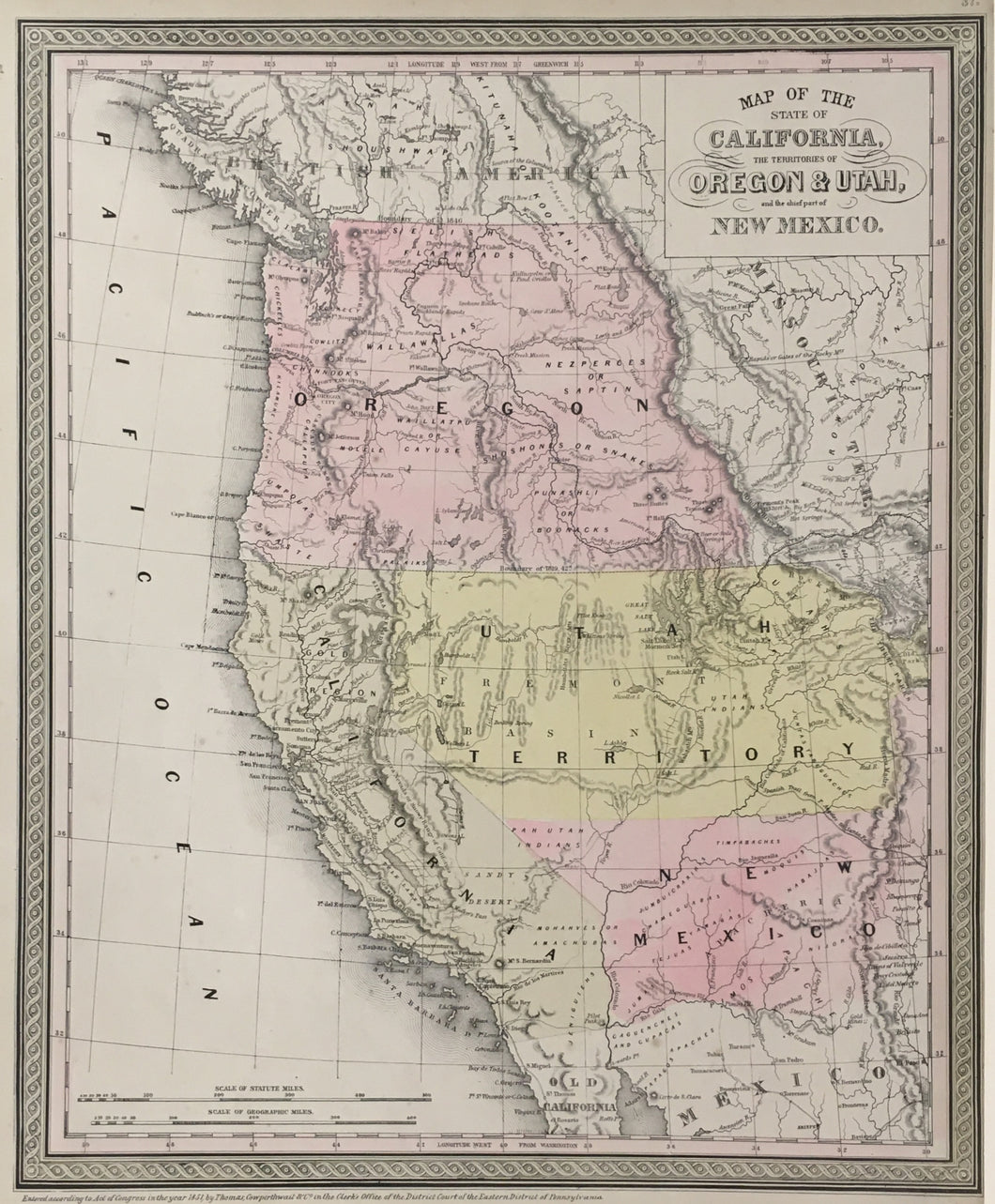 Mitchell, S. Augustus “Map of the State of California, The Territories of Oregon & Utah, and the chief part of New Mexico