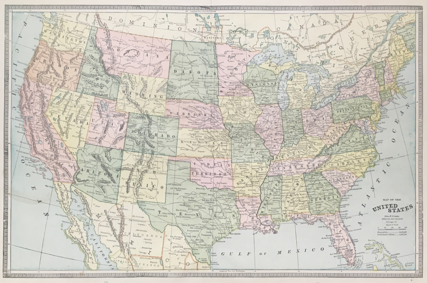 New Rail Road and County Map of Arkansas, Louisiana & Mississippi by George  F. Cram on Kaaterskill Books