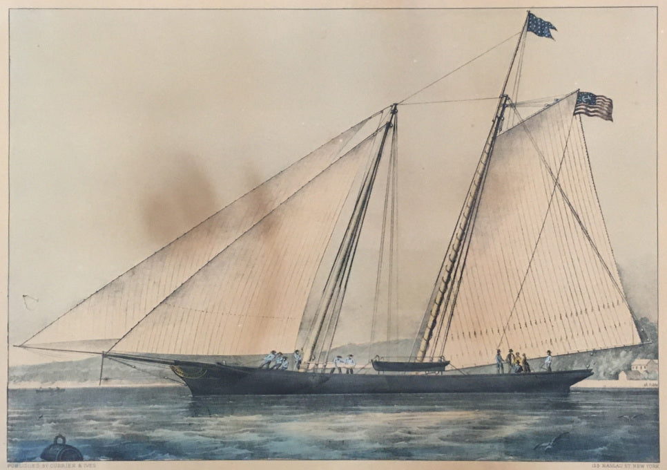 Currier & Ives  “The Celebrated Yacht ‘America.’   Winner of the ‘Queen’s Cup’ Value 100 Guineas.  In the Royal Yacht Squadron Match for all Nations at Cowes, England, Aug. 22. 1851”