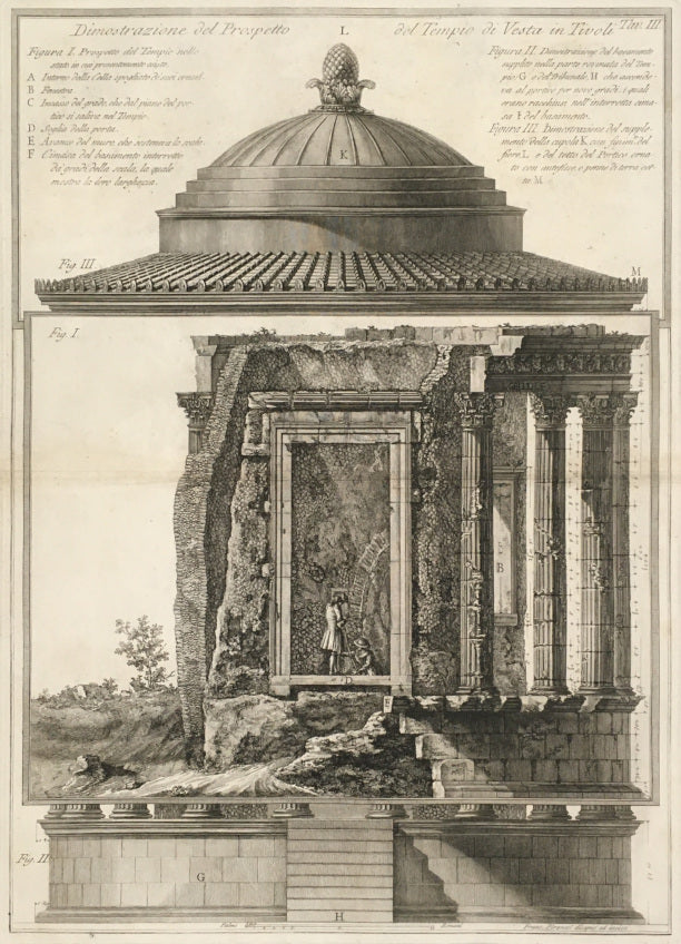 Piranesi, Francesco “Dimostrazione del Prospetto de Tempio di Vesta in Tivoli.”  [Temple of Vesta, Tivoli].  Pl. 3.