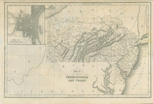 Load image into Gallery viewer, Hinton “Map of the States of Pennsylvania and New Jersey” with inset “Plan of Philadelphia”

