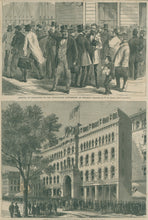Load image into Gallery viewer, Baird, W.B. “Arrival of Delegates to the Republican Convention at Chicago” / &quot;Exterior of Crosby&#39;s Opera-House, Chicago&quot;
