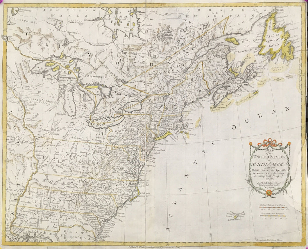 Kitchin, Thomas “Map of the United States in North America with the British, French and Spanish Dominions adjoining, according to the Treaty of 1783”