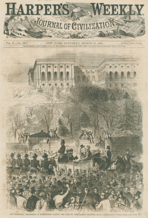 Homer, Winslow.  “The Inaugural Procession at Washington Passing the Gate of the Capitol Grounds.—From a sketch by our Special Artist.”