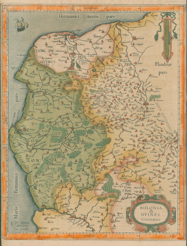 Mercator, Gerard  “Bolonia & Guines.”  [Boulogne in the Department of Pas de Calais, France]