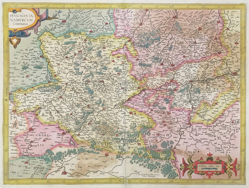 Mercator, Gerard  “Hannonia Namurcum Comitatus.” [France & Belgium & Luxembourg]