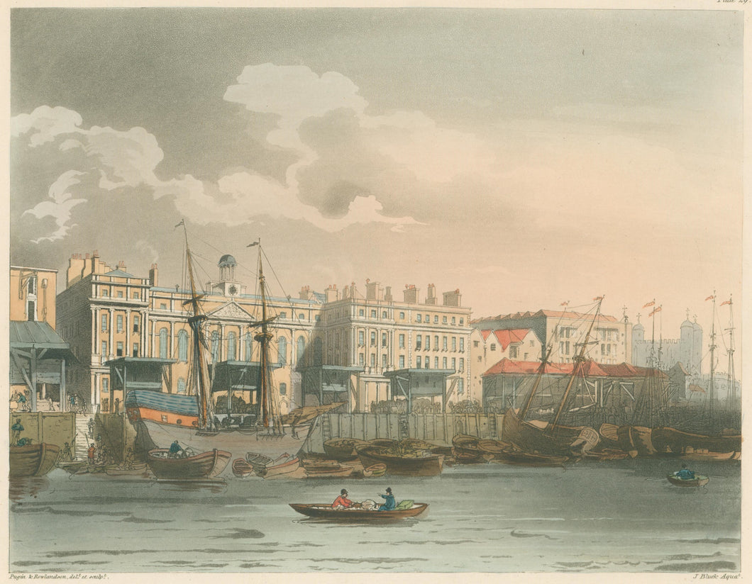 Rowlandson, Thomas & Pugin, Augustus Charles “Custom House, from the River Thames”  From 