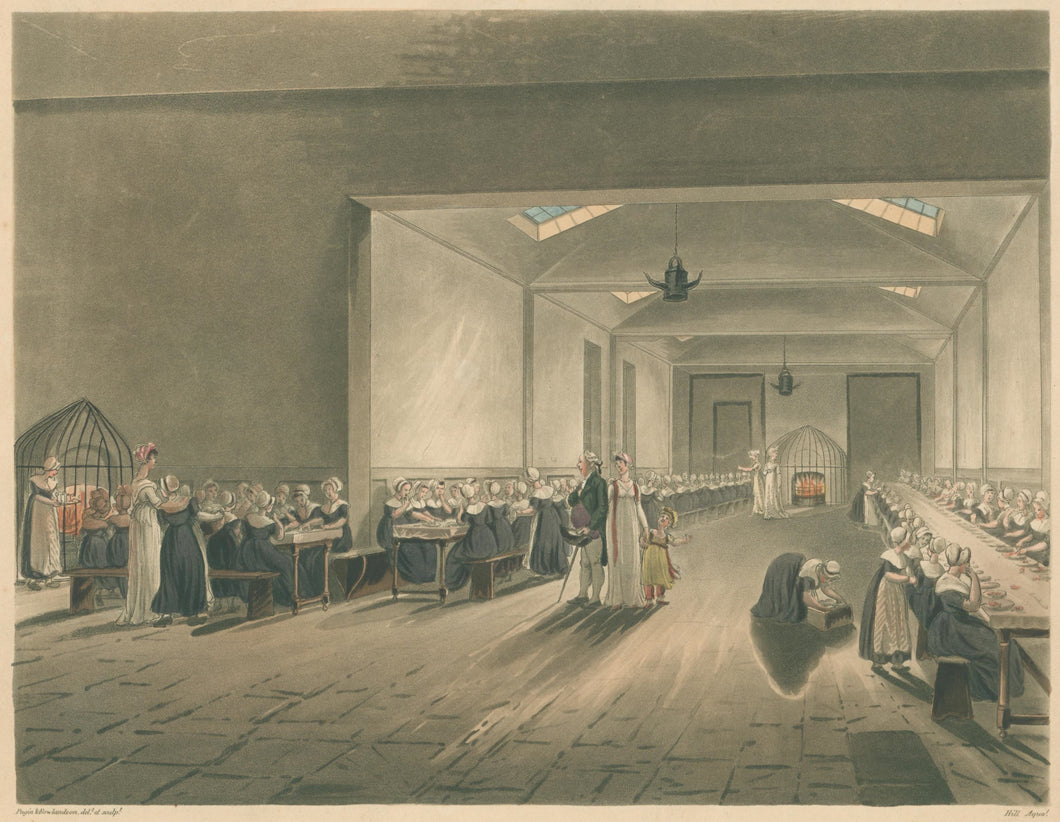 Rowlandson, Thomas & Pugin, Augustus Charles “Dining Hall, Asylum.”  From 