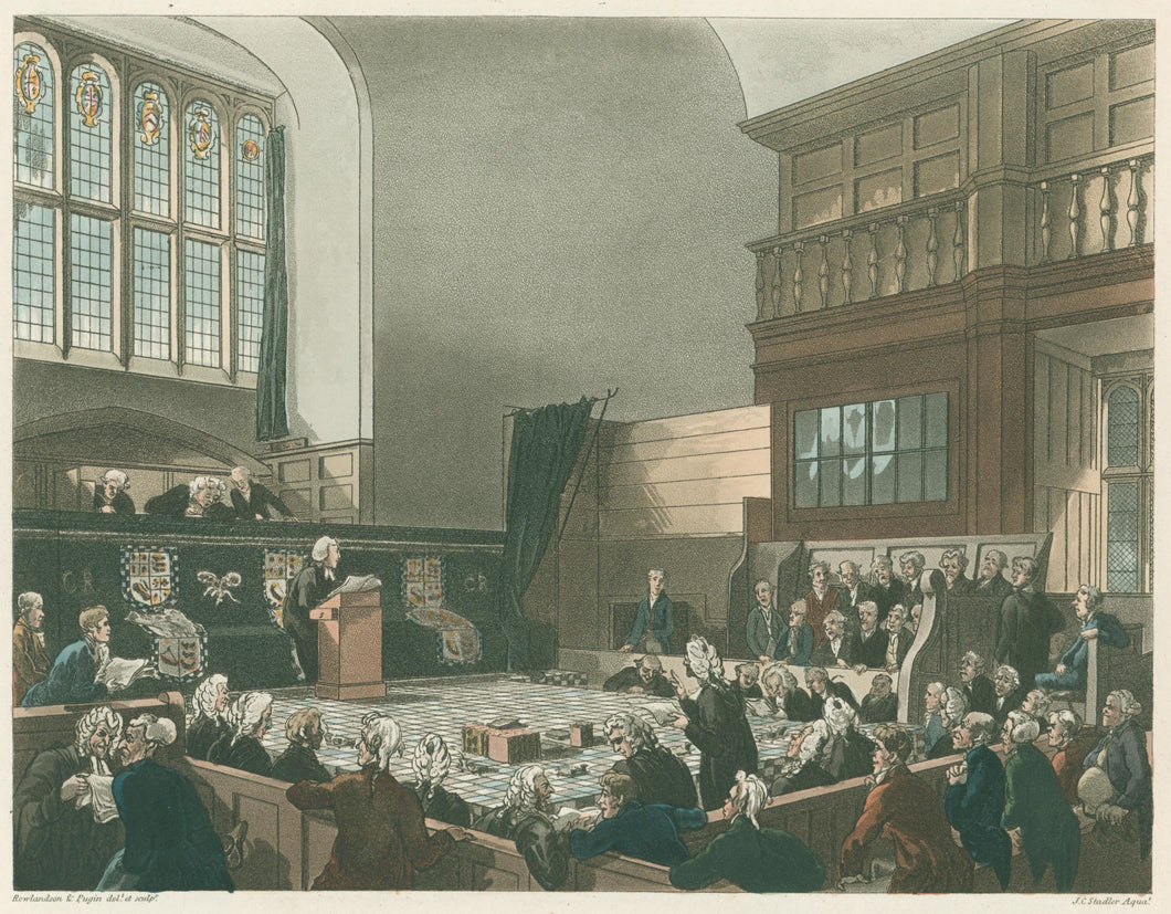 Rowlandson, Thomas & Pugin, Augustus Charles “Court of Exchequer, Westminster Hall.”  From 