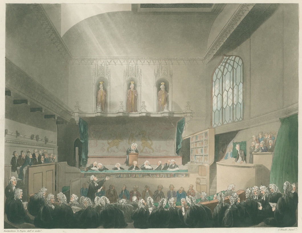 Rowlandson, Thomas & Pugin, Augustus Charles “Court of Kings Bench, Westminster Hall.”  From 