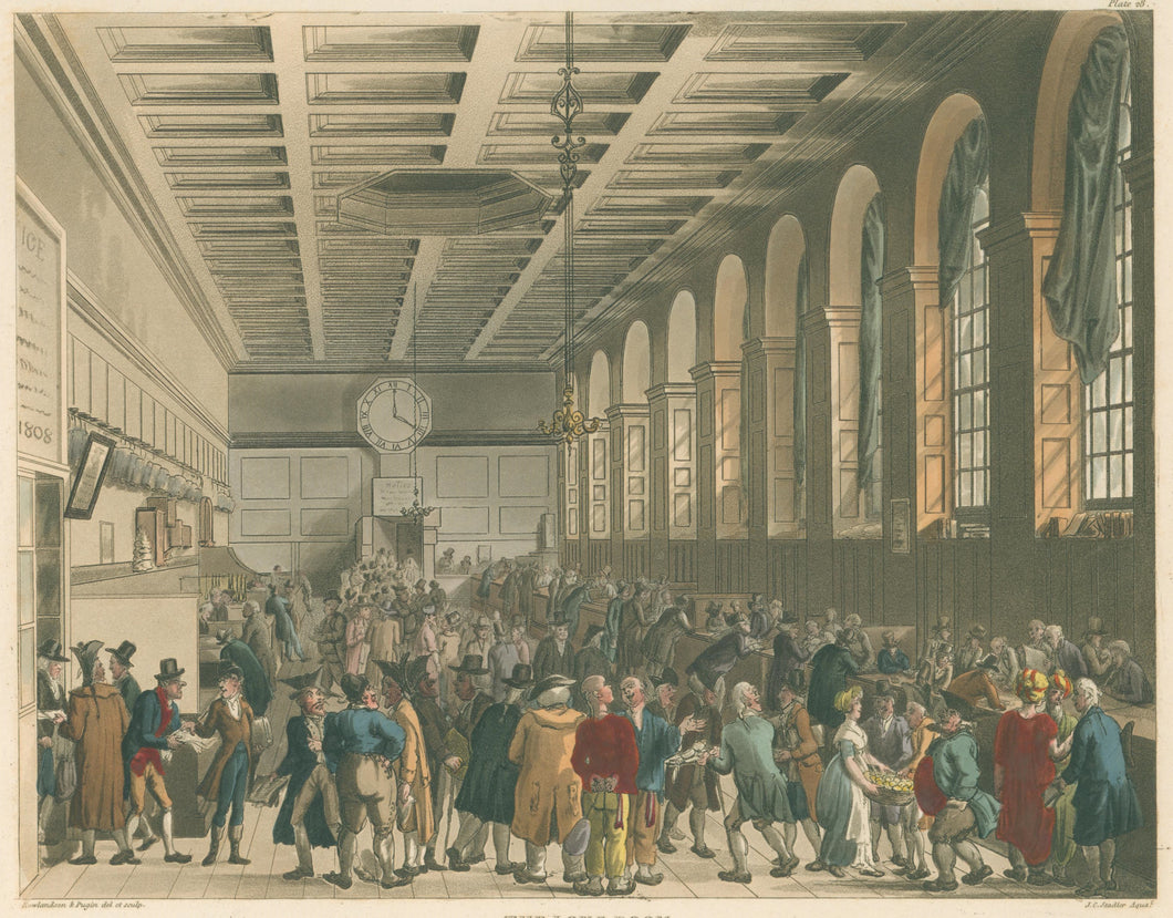 Rowlandson, Thomas & Pugin, Augustus Charles “Long Room, Custom House.”  From 