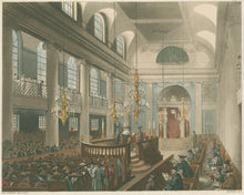 Load image into Gallery viewer, Rowlandson, Thomas &amp; Pugin, Augustus Charles “Synagogue. Dukes Place, Houndsditch.”  From &quot;The Microcosm of London&quot;
