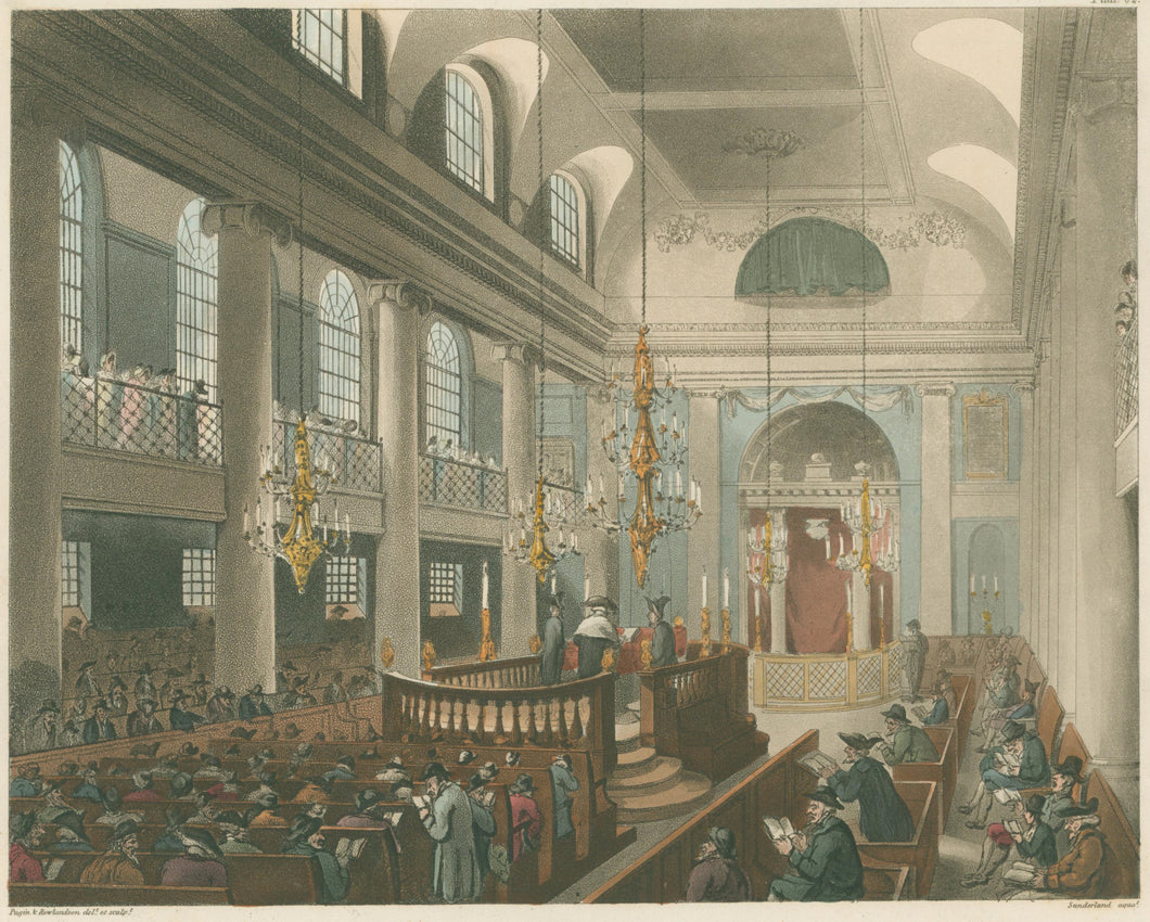 Rowlandson, Thomas & Pugin, Augustus Charles “Synagogue. Dukes Place, Houndsditch.”  From 