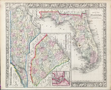 Load image into Gallery viewer, Mitchell, S. Augustus Jr.  &quot;County Map of Florida.&quot;/&quot;County Map of North Carolina.&quot;/&quot;Map of South Carolina,&quot; with inset &quot;Map of Charleston Harbor&quot; with stains
