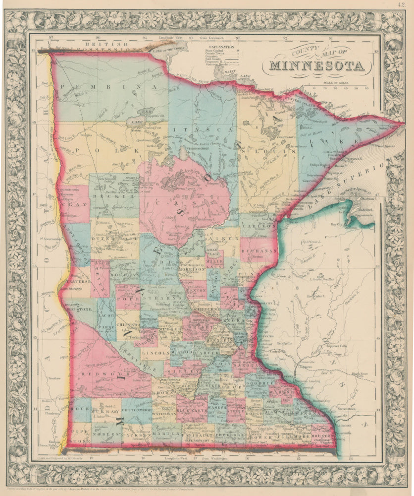 Mitchell, S. Augustus Jr.  “County Map of Minnesota”