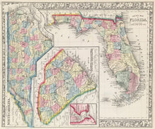 Load image into Gallery viewer, Mitchell, S. Augustus Jr.  &quot;County Map of Florida.&quot;/&quot;County Map of North Carolina.&quot;/&quot;Map of South Carolina,&quot; with inset &quot;Map of Charleston Harbor&quot;

