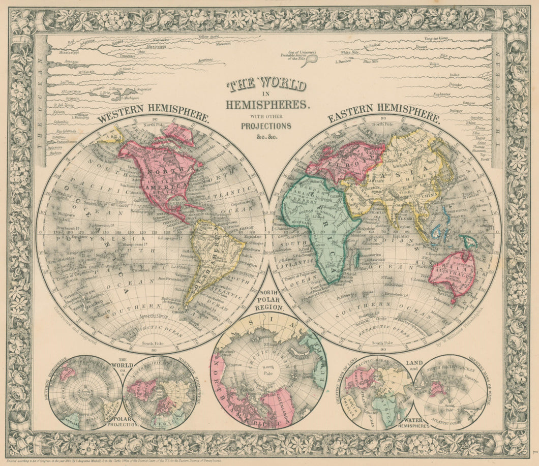 Mitchell, S. Augustus Jr.  “Map of the World on the Mercator Projection, Exhibiting the American Continent as its Centre.”