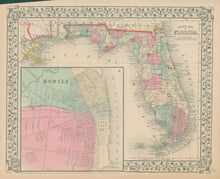 Load image into Gallery viewer, Mitchell, S. Augustus Jr. &quot;County Map of Florida.&quot; with inset &quot;Mobile.&quot;
