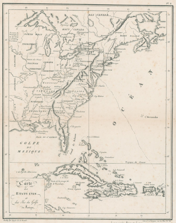 Montulé, Edouard de  “Carte des Etats Unis et des Iles du Golfe du Mexique
