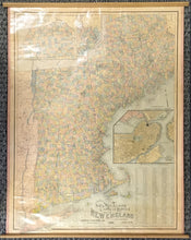 Load image into Gallery viewer, National Publishing Co.  “New Post Office, Township, County and Railroad Map of New England with Distances&quot;
