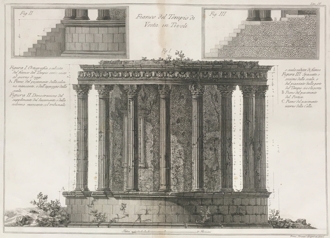 Piranesi, Francesco “Fianco del Tempio di Vesta in Tivoli.”  [Temple of Vesta, Tivoli].  Pl. IV