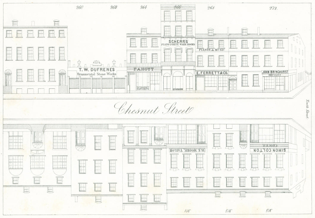 Rae, Julio H. Plate 16.  [South side of Chestnut Street, at top, from the middle of the 900 block to the corner of Tenth Street]
