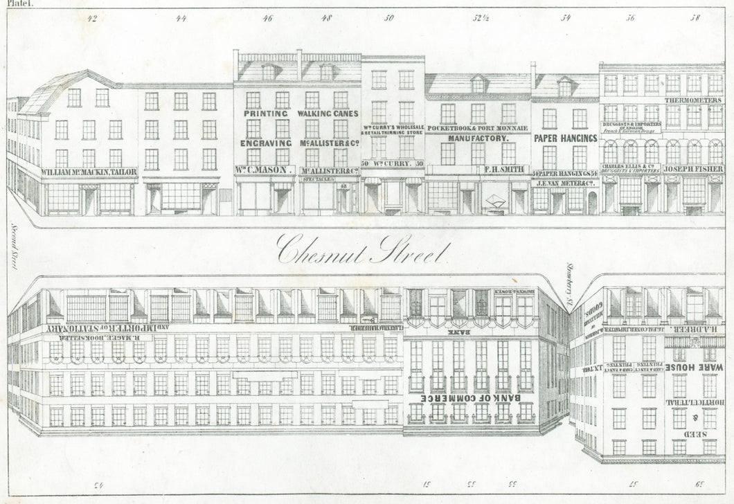 Rae, Julio H. Plate 1.  [South side of Chestnut Street, at top, from the corner of Second Street to middle of the block]