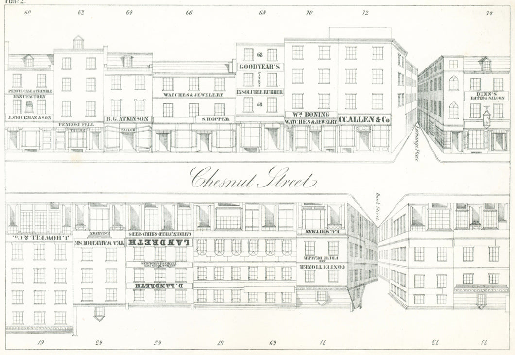 Rae, Julio H. Plate 2.  [South side of Chestnut Street, at top, from the middle of the 200 block with Bank Street & Exchange Place]