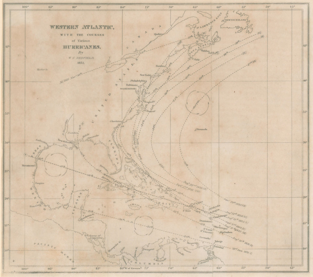 Redfield, William C.  “Western Atlantic, with the Courses of Various Hurricanes