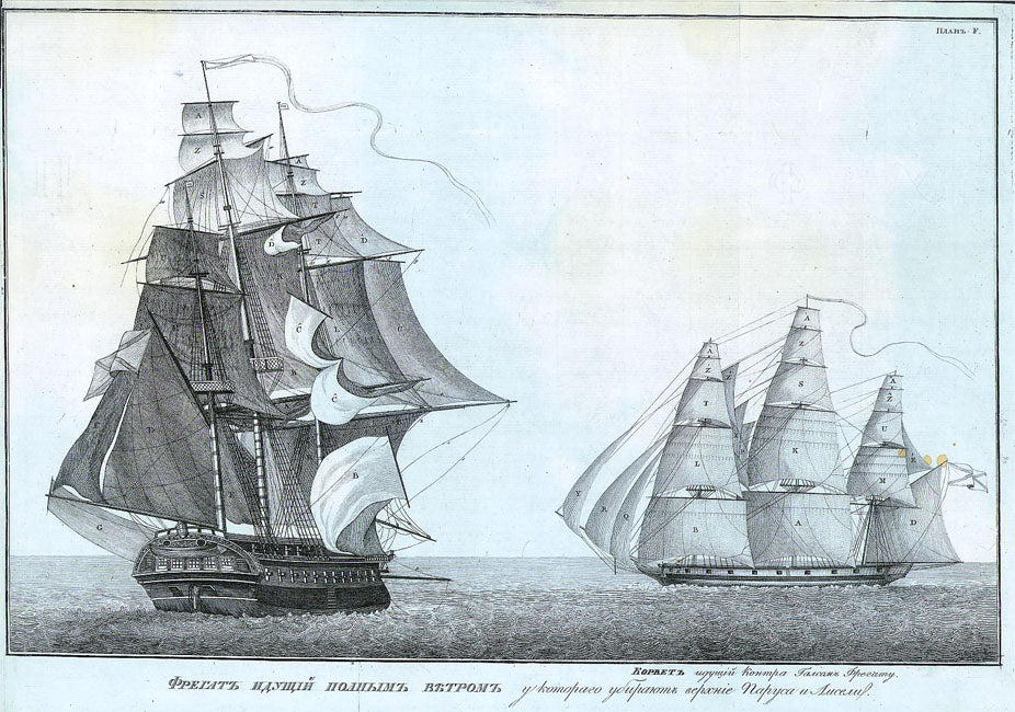 Unattributed  Plate F.  [Russian Frigate and Sloop]