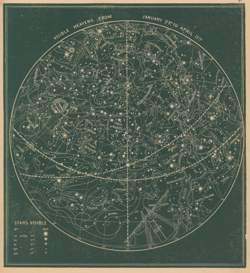 Smith, Asa.  “Visible Heavens From January 21st to April 17th.”  Plate 52.