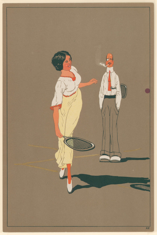 Unattributed [Whimsical mixed doubles tennis print.]