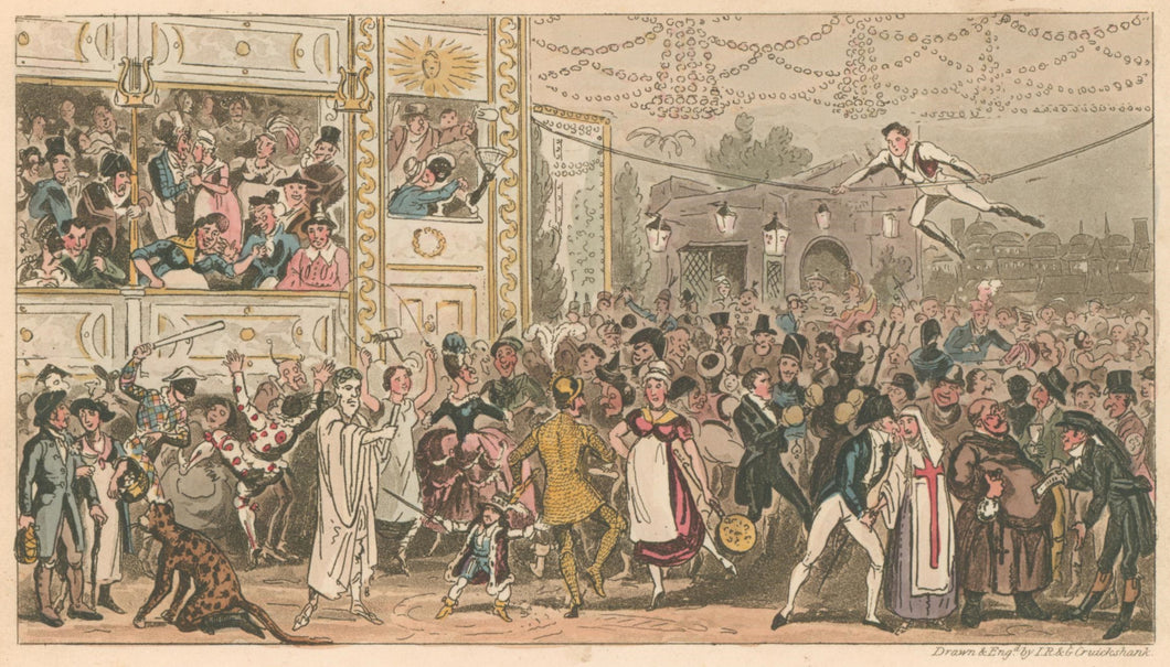 Cruikshank, Isaac, Robert & George.  “Tom, Jerry and Logic in characters at the Grand Carnival”
