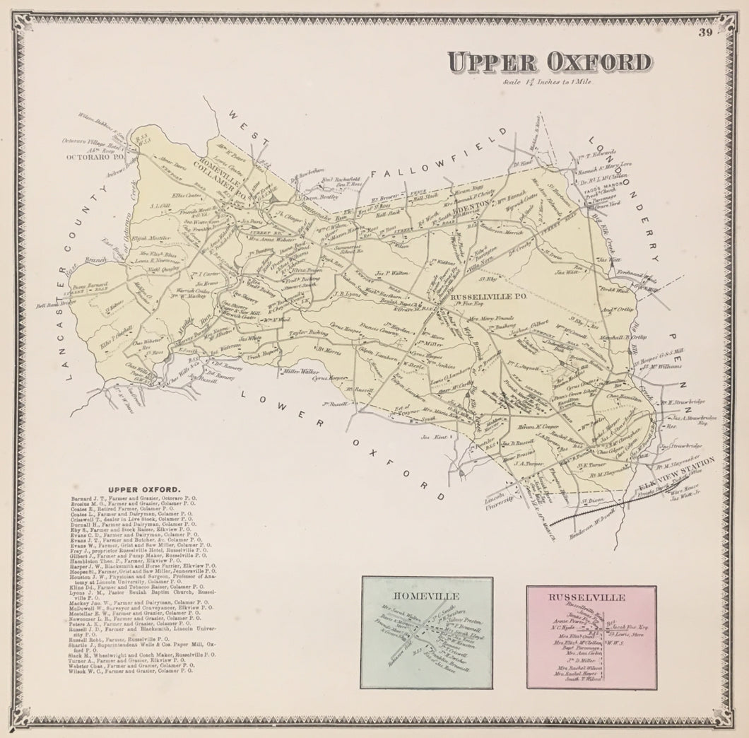 Witmer, A.R.  “Upper Oxford, Homeville, Russelville.” From 